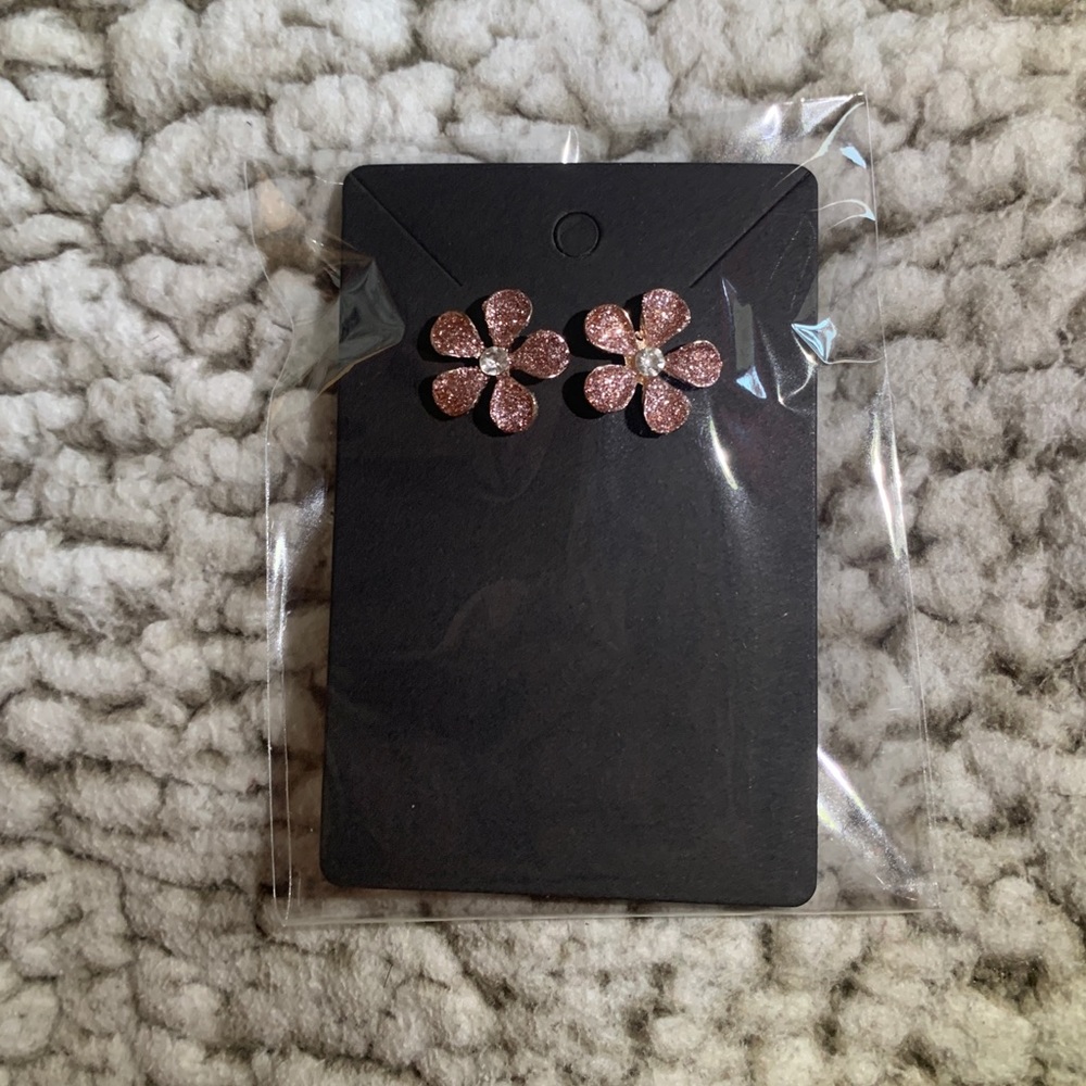 Pink Glittery Flower Earrings